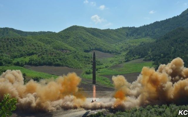 A missile is test-launched by North Korea early Tuesday, July 4, 2017 (screen capture: Korean Central News Agency)