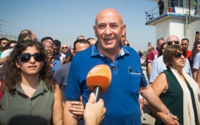 Former Arab Israeli MK Basel Ghattas arrives at Gilboa Prison to serve his 2-year sentence, on July 2, 2017. (Basel Awidat/Flash90)