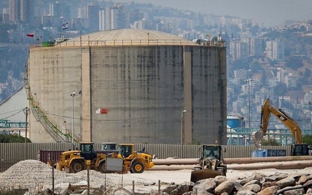 A view of the ammonia tank in Haifa on June 30, 2017. (Flash90)