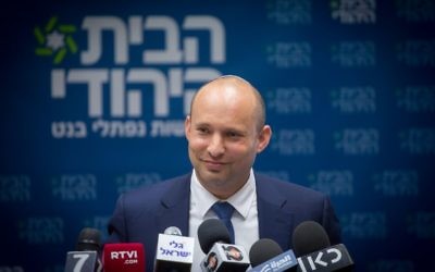 Jewish Home leader Naftali Bennett, speaks during a party faction meeting at the Knesset, on July 24, 2017. (Miriam Alster/Flash90)