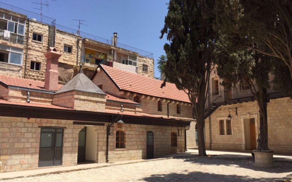 One of the restored buildings of Sergei's Courtyard, the late 1800s hostel for Russian pilgrims, now renovated to its former glory. (Jessica Steinberg/Times of Israel)