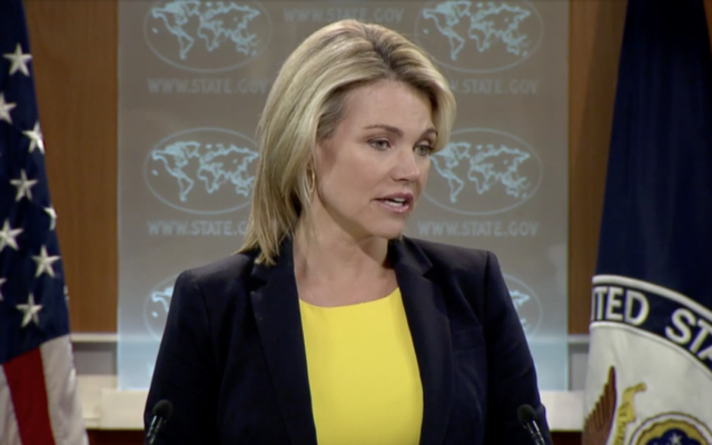 US State Department Spokeswoman Heather Nauert speaks to reporters during a press conference in Washington, D.C. on July 27, 2017 (screen capture)