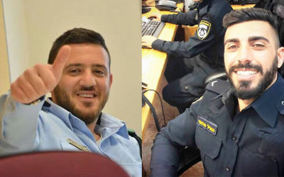 Master Sgt. Kamil Shnaan, left, and Master Sgt. Haiel Sitawe, right, the police officers killed in the terror attack next to the Temple Mount complex in Jerusalem on July 14, 2017. (Israel Police)