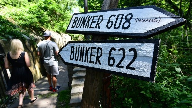 Signs outside the Nazi bunkers built during World War II in the Netherlands. (Emmanuel Durrand/AFP)