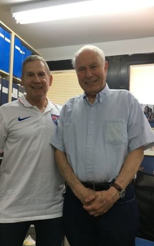 Jeffrey Kriezelman, left, visiting Nobel Prize winner Avram Hershko during a 2015 visit to Israel to thank Hershko and fellow Technion scientist Aaron Ciechanover for discovering the cellular process that led to the development of a drug that saved Kriezelman's life. (Courtesy of Jeffrey Kriezelman/via JTA)