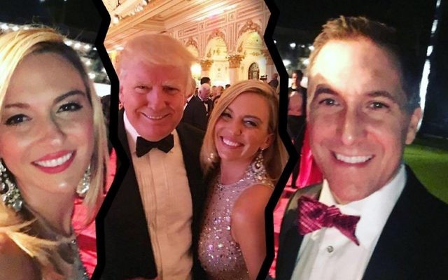 Lynn Aronberg (left), her husband Dave Aronberg (right) and an undated photo of Lynn with Donald Trump (center). (Facebook via JTA)