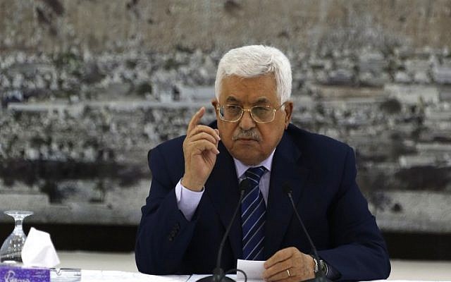 Palestinian Authority President Mahmoud Abbas speaks during a meeting of the Palestinian leadership in the West Bank city of Ramallah, July 25, 2017. (AFP/Abbas Momani)