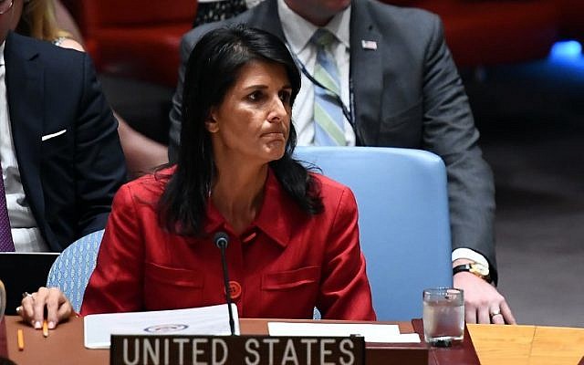 US Ambassador to the United Nations Nikki Haley listens during a Security Council meeting on at the UN headquarters in New York, July 5, 2017. (AFP/Jewel SAMAD)
