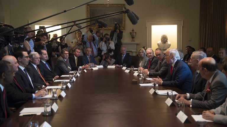 US President Donald Trump (3rd R) speaks during a cabinet meeting at the White House on July 31, 2017. (AFP Photo/Jim Watson)