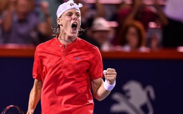 Denis Shapovalov of Canada reacts after scoring a point against Adrian Mannarino of France in day eight of the Rogers Cup at Uniprix Stadium on August 11, 2017 in Montreal, Quebec, Canada. (Minas Panagiotakis/Getty Images/AFP)
