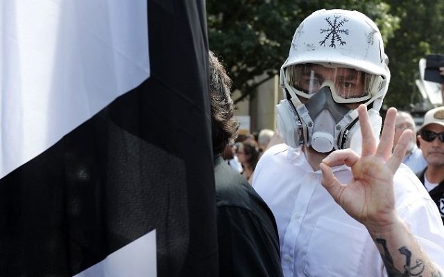 A member of a nationalist group at the "Unite the Right" rally August 12, 2017 in Charlottesville, Virginia.  (Chip Somodevilla/Getty Images/AFP)