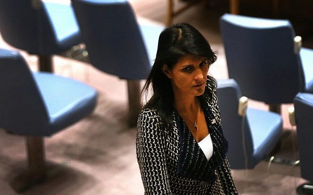 US Ambassador to the UN Nikki Haley is seen at a UN Security Council meeting on August 29, 2017. (Spencer Platt/Getty Images/AFP)