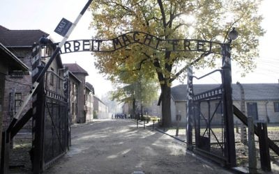 This photo from October 19, 2012 shows the gate of the former Nazi German death camp of Auschwitz in Oswiecim, Poland. (AP Photo/Czarek Sokolowski)