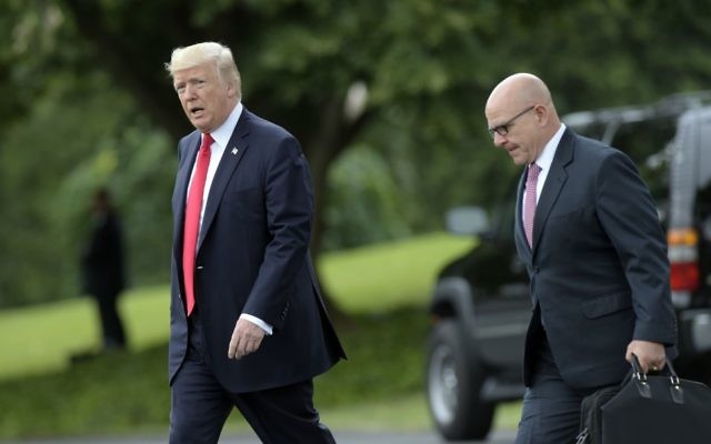 US President Donald Trump walks with National Security Adviser H.R. McMaster to Marine One on the South Lawn of the White House, June 16, 2017. (AP Photo/Susan Walsh)