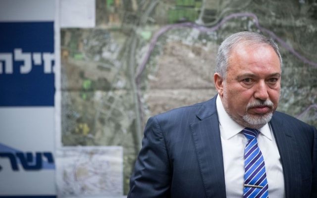 Defense Minister Avigdor Liberman leads a faction meeting of his Yisrael Beytenu party at the Knesset on July 10, 2017. (Yonatan Sindel/Flash90)