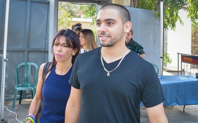 Former IDF soldier Elor Azaria arrives to the courtroom at the Kirya military base in Tel Aviv on August 8, 2017. (Roy Alima/Flash90)