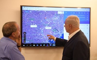 Prime Minister Benjamin Netanyahu seen in the situation room of the Foreign Ministry, where he is updated on the terror attack in Barcelona, on August 17, 2017. (Amos Ben Gershom/GPO)