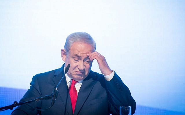Prime Minister Benjamin Netanyahu speaks at a Likud party rally in Airport City on August 30, 2017. (Miriam Alster/Flash90)