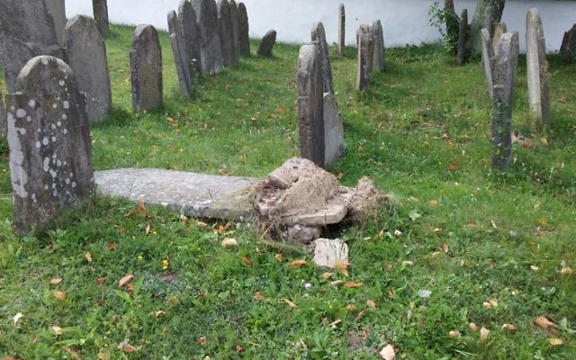 Some 20 headstones were overturned and smashed the Jewish cemetery of Svaliava, Ukraine. (Chabad.org)