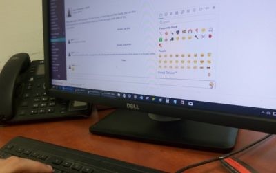 A computer screen showing emojis in the Slack program. (Joshua Davidovich/Times of Israel)