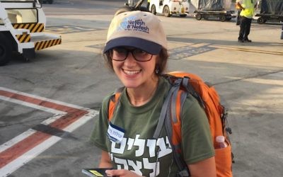 Hannah Partney, 22, who immigrated to Israel to join the IDF, after landing at Ben Gurion Airport on Tuesday, August 15, 2017 (courtesy)
