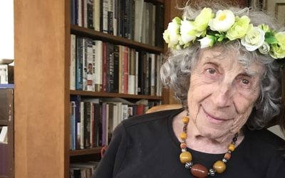 Yocheved Herschlag Muffs celebrating her recent 90th birthday on August 6, 2017 (Courtesy)