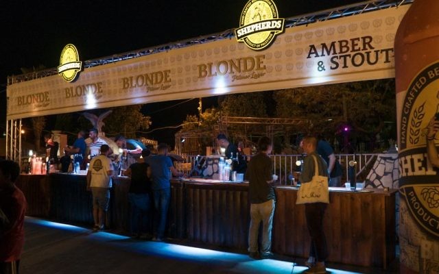 The bar at the Shepherds Beer Festival in Bethlehem, August 20, 2017. (Luke Tress/Times of Israel)