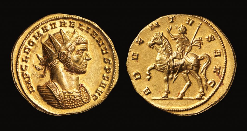 A coin depicting Marcus Aurelius, circa 274 CE. (Elie Posner)