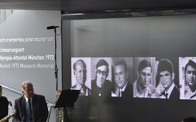 Portraits of some of the Israeli athletes murdered at the 1972 Munich Olympics at the Olympic Village are displayed inside the Memorial Center on September 6, 2017 in Munich, Germany. (AFP PHOTO / Christof Stache)