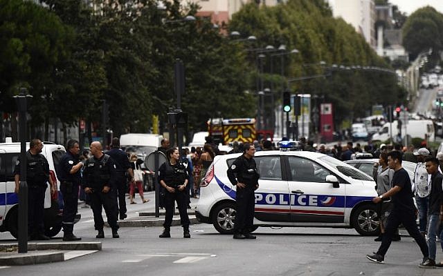 Illustrative: Police cordon off a street in Villejuif, a suburb of Paris, on September 6, 2017, as two men were arrested after the discovery of explosives and bomb components at an apartment. (AFP/Christophe Simon)