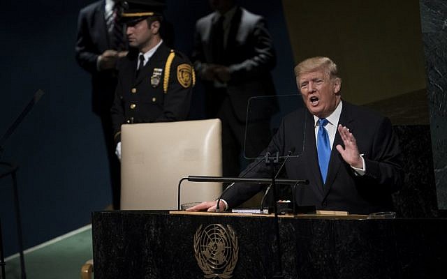 US President Donald Trump addresses the 72nd Annual UN General Assembly in New York on September 19, 2017. (AFP Photo/Brendan Smialowski)