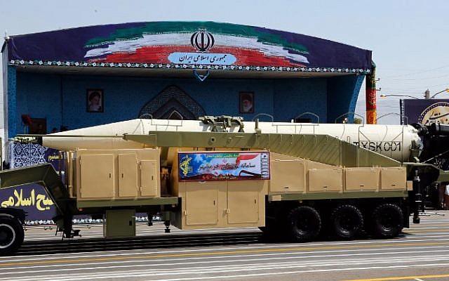 The new Iranian long range missile Khoramshahr is displayed during the annual military parade marking the anniversary of the outbreak of the 1980-1988 war with Saddam Hussein's Iraq, on September 22,2017 in Tehran. (AFP PHOTO / str)
