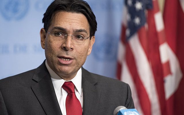 Israeli Ambassador to the UN Danny Danon speaks to the media prior to a United Nations Security Council meeting on the Middle East on May 11, 2017. (Mark Garten/UN Photo)