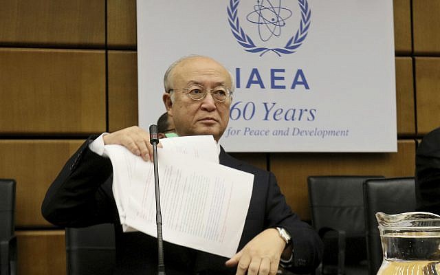 Director General of the International Atomic Energy Agency, IAEA, Yukiya Amano of Japan waits for the start of the IAEA board of governors meeting at the International Center in Vienna, Austria, September 11, 2017. (AP Photo/Ronald Zak)