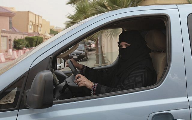 Illustrative: In this Saturday, March 29, 2014 file photo, a woman drives a car in Riyadh, Saudi Arabia, as part of a campaign to defy Saudi Arabia's ban on women driving. (AP/Hasan Jamali)