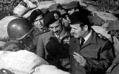 Syria's President Hafez Assad with soldiers, 1973. (The Online Museum of Syrian History)