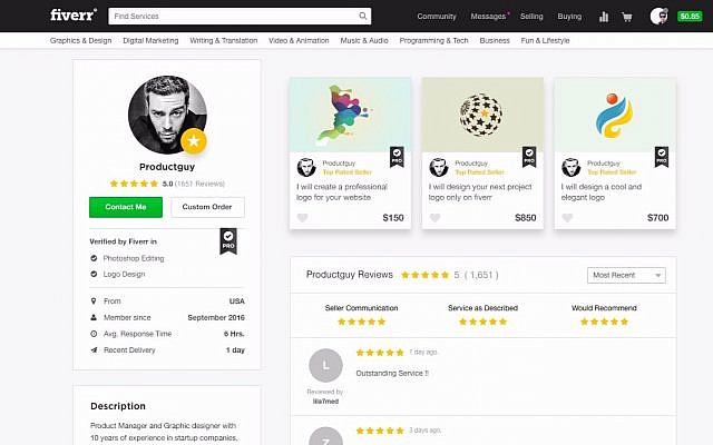 An example of a profile page on Fiverr (Courtesy)