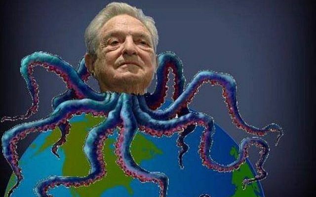 Illustrative: A caricature of George Soros as a tentacled monster has appeared on various right-wing and pro-Russian web sites since at least 2015. (Google Images via JTA)