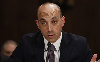 Jonathan Greenblatt, CEO And National Director of the Anti-Defamation League testifies on Capitol Hill in Washington, Tuesday, May 2, 2017, before a Senate Judiciary Committee hearing on responses to the increase in religious hate crimes. (AP Photo/Carolyn Kaster)