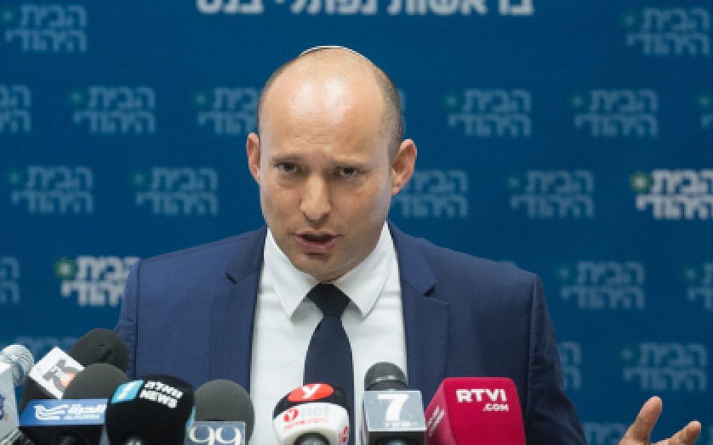 Head of the Jewish Home party and Education Minister Naftali Bennett leads a faction meeting at the Knesset on October 23, 2017. (Miriam Alster/Flash90)
