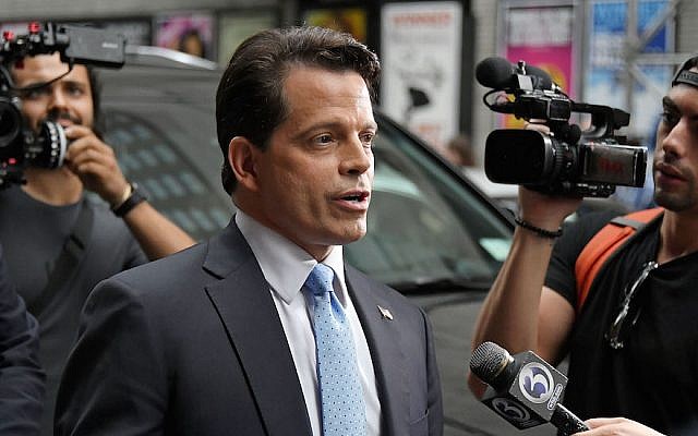 Anthony Scaramucci departing from “The Late Show With Stephen Colbert” in New York City, August 14, 2017. (Mike Coppola/Getty Images via JTA)