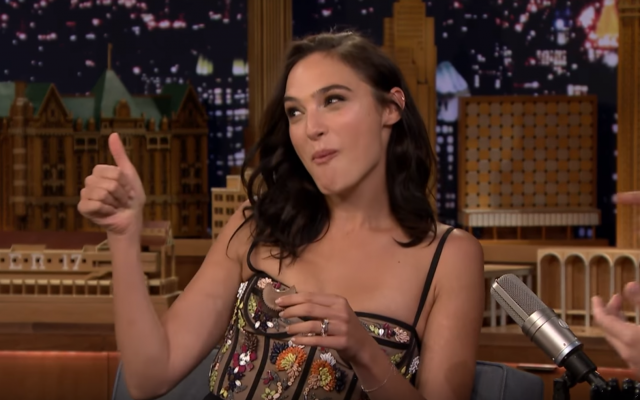 Israeli actress Gal Gadot reacts to her first taste of a Reese's Peanut Butter Cup while appearing on The Late Show with Jimmy Fallon, October 6, 2017. (YouTube screen capture)
