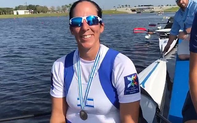 Moran Samuel smiles after winning the silver medal in the World Rowing Championships in Sarasota, Florida, on October 1, 2017. (Screen capture/Daniel Rowing Center)