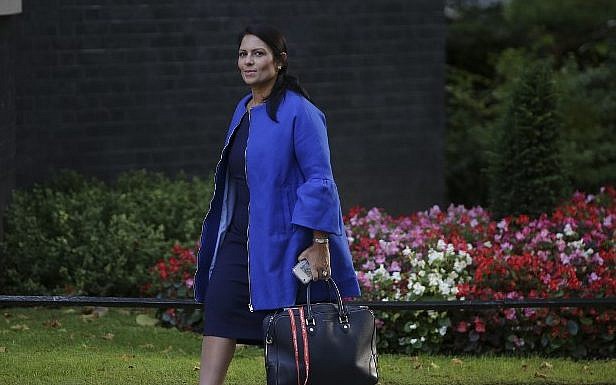 This photo taken on September 12, 2017, shows Britain’s then international development secretary Priti Patel arriving at the weekly meeting of the cabinet at Downing Street in central London. (AFP Photo/Daniel Leal-Olivas)