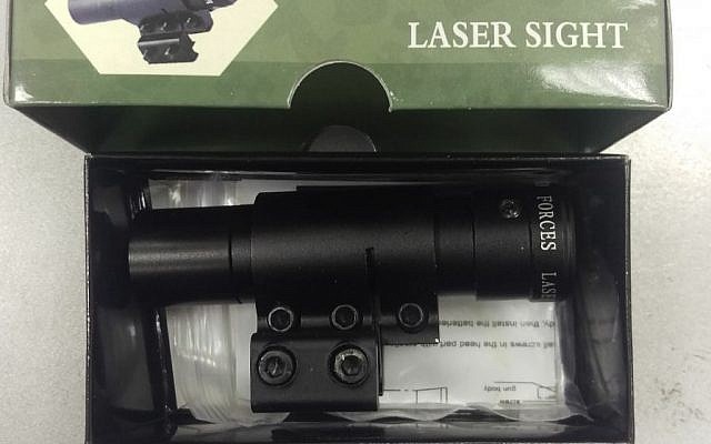 A laser sight, ordered over the internet, seized by border crossing officials as it was being smuggled into the Gaza Strip, October 2017. (Defense Ministry)