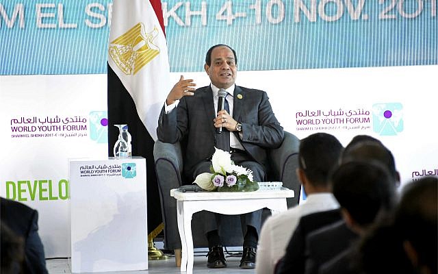 Egyptian President Abdel-Fattah el-Sissi participates in a meeting with a group of young people from around the world in the Red Sea resort of Sharm el-Sheikh, Egypt on November 7, 2017. (MENA via AP)