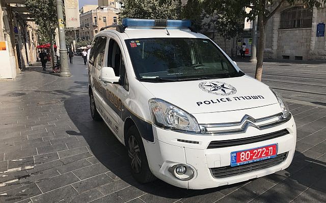 Illustrative: A police patrol car in Jerusalem, September 20, 2017. (Times of Israel/Stuart Winer)