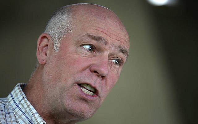 Then Republican congressional candidate Greg Gianforte looks on during a campaign meet and greet at Lions Park, on May 23, 2017, in Great Falls, Montana. (Justin Sullivan/Getty Images)