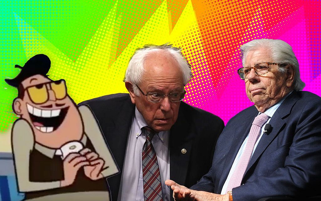 From left to right: A character from the cartoon “Powerpuff Girls,” Bernie Sanders and Carl Bernstein. (JTA collage/Getty Images)