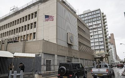A photo of the US embassy in Tel Aviv, on December 6, 2017. (AFP Photo/Jack Guez)